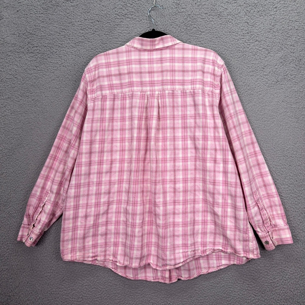 LL Bean Top Womens 3X Pink White Plaid Flannel Shirt Long Sleeve Cotton Country - Picture 2 of 8